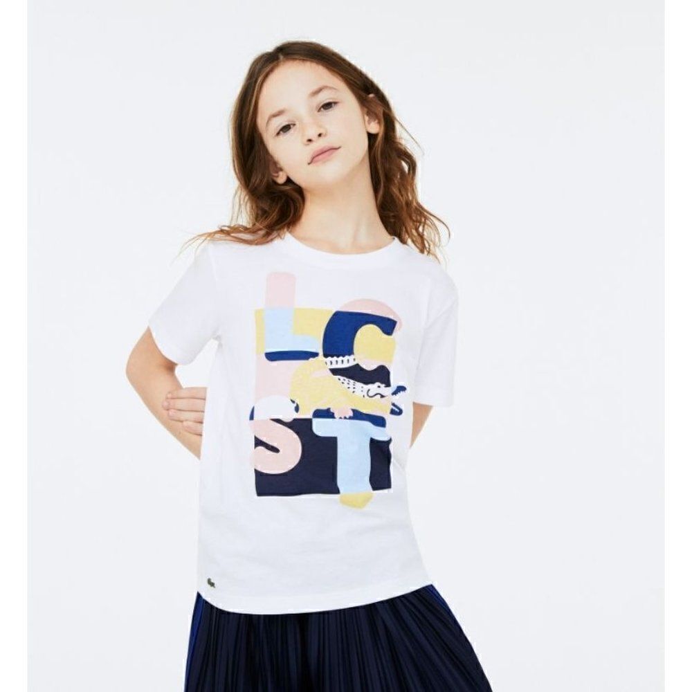 Lacoste Girls Crewneck Print Cotton T-Shirt, Size 5